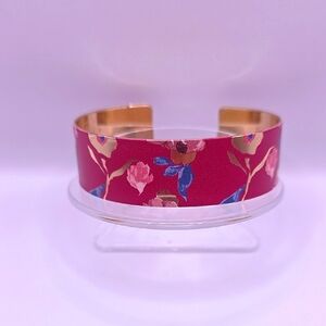 Floral Gold and Pink Cuff Bracelet
